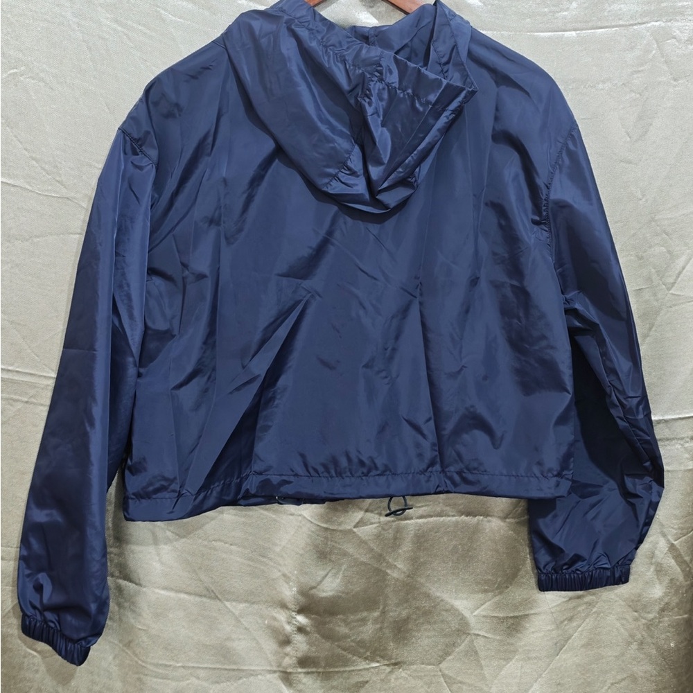 Miu Miu Navy Hooded Nylon Bomber with Contrast Zip Trim - Picture 8 of 8